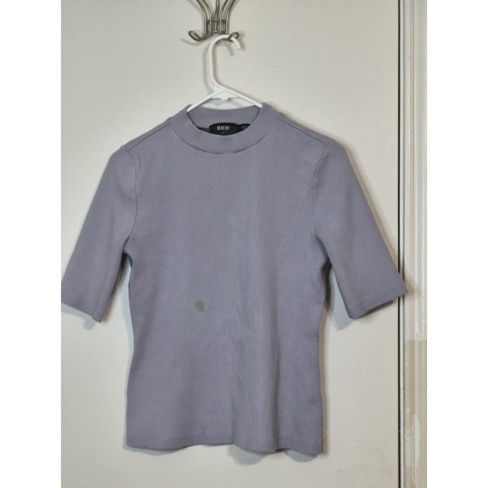 Maeve By Anthropologie Womens Purple Ribbed Short Sleeve Cropped Top Size Small
